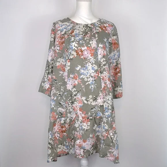 J. Jill Love Linen Caraway Fresh Bloom Ruffle Hem Dress. Size Medium Petite. - Picture 2 of 15